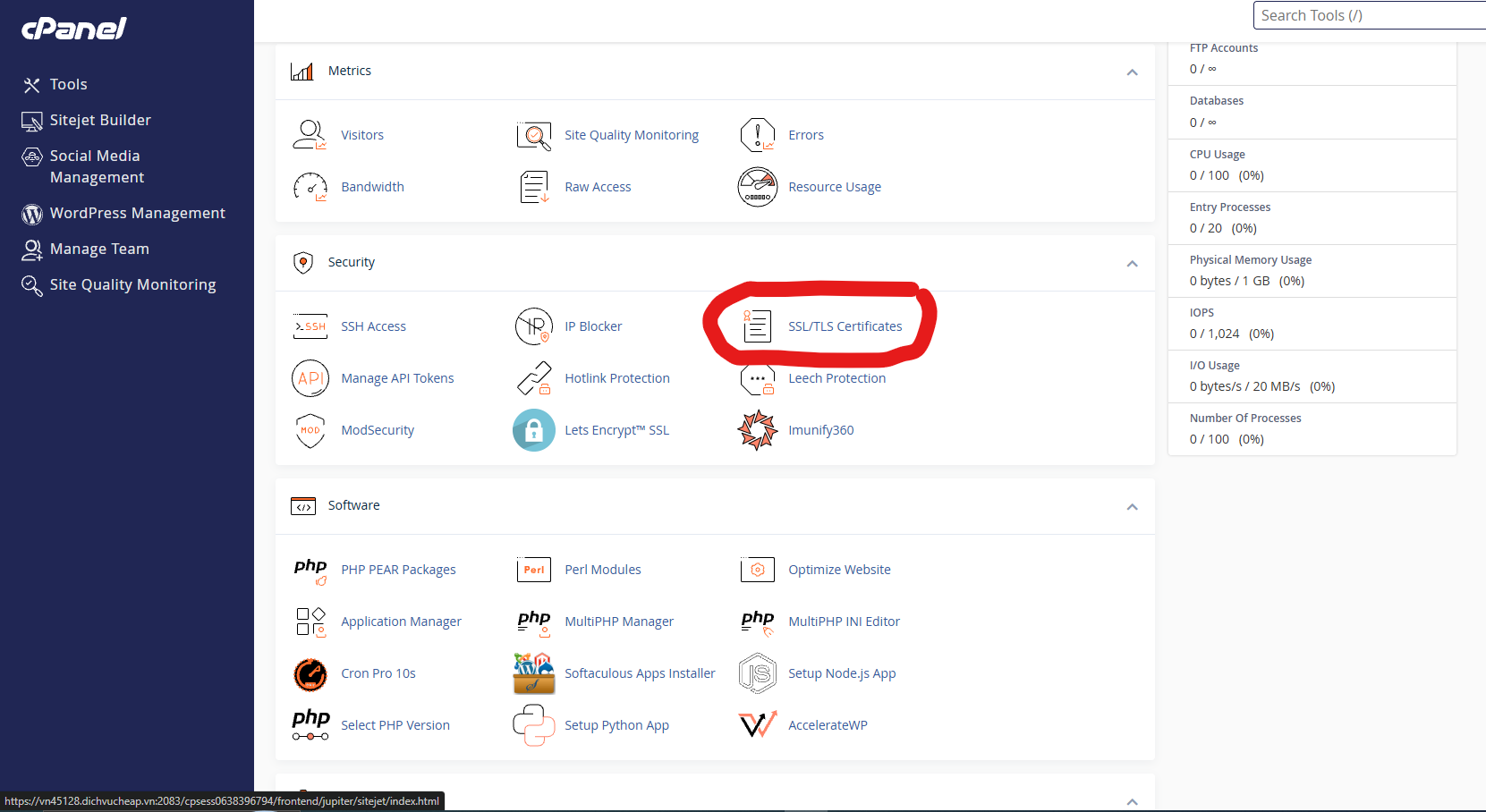 Truy cập SSL TLS Certificates trên cPanel