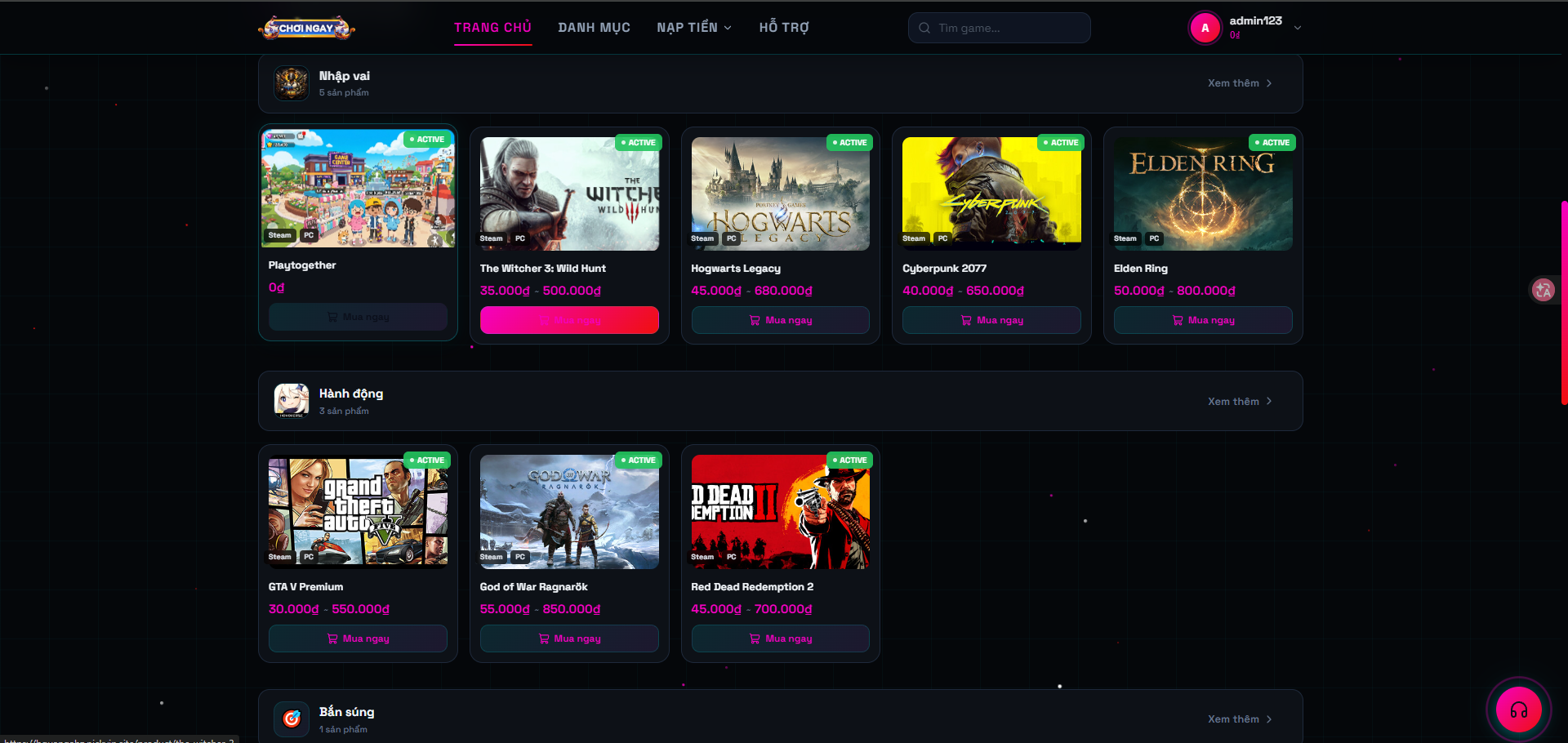Shop bán key game đa dạng nhiều loại game