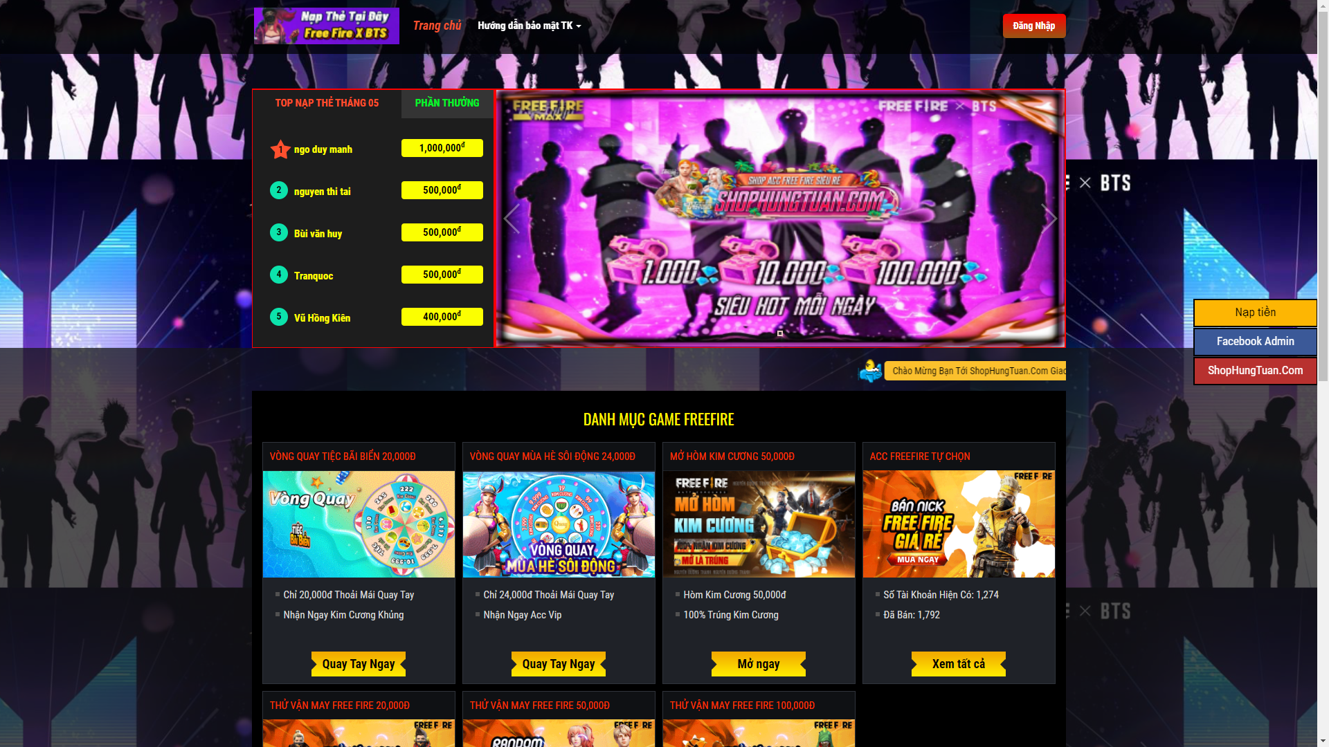 shop bán acc game kim cương bản cũ